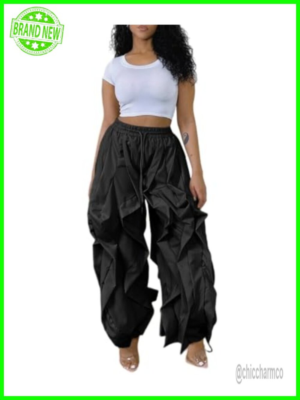 Cargo Pants Baggy Parachute Sweatpants High Rise Pull On Ankle Length